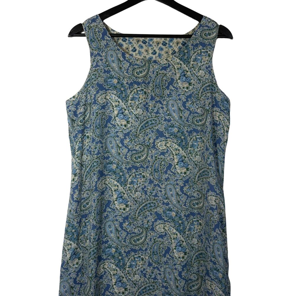 Reversible Blue Floral Dress 90s Tank Paisley Long Sleeveless Vintage Retro 10 - Picture 11 of 14